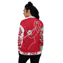 Red And Mint Rose Flower Unisex Bomber Jacket