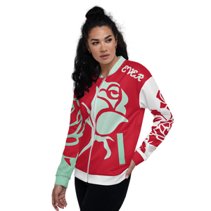 Red And Mint Rose Flower Unisex Bomber Jacket