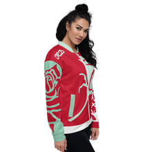 Red And Mint Rose Flower Unisex Bomber Jacket