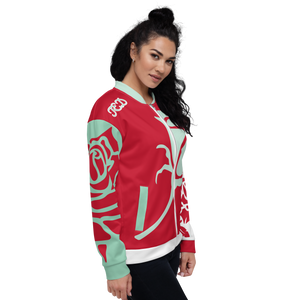 Red And Mint Rose Flower Unisex Bomber Jacket